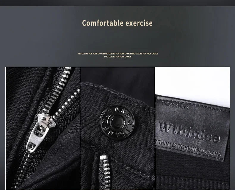 WTHINLEE Winter Herren Schwarz Gerade Stretch Denim Dicke Samthose Warme Jeans Lässige Fleece-Linie Hose Männlich Übergröße