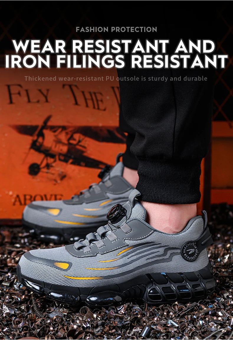 Rotating Button Steel Toe Safety Shoes Men Anti-smash Anti-puncture Work Shoes Breathable Sport Shoes Security Protective Boots
