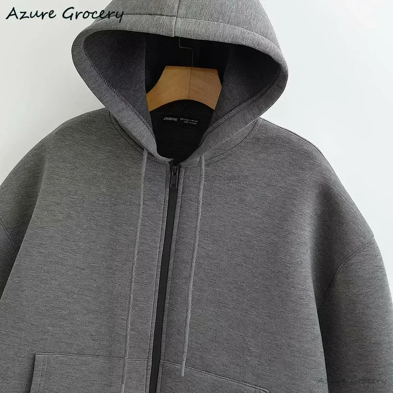 Damen Winter Vintage Reißverschluss Hoodies Sweatshirts Mode Langarm Streetwear Parkas Weibliche Oberbekleidung Koreanische Beliebte Kleidung