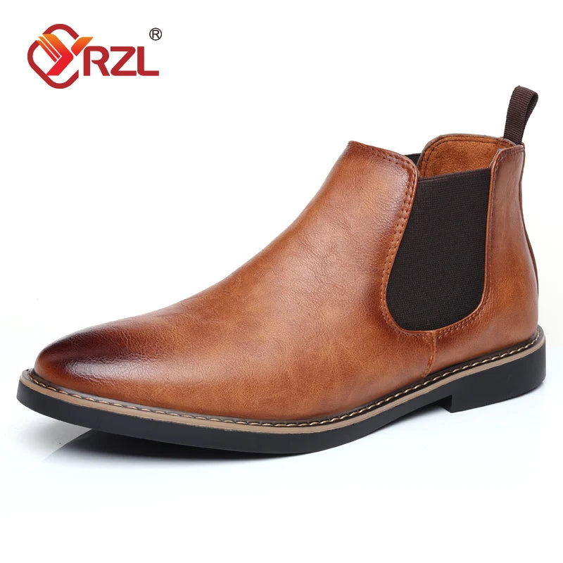 YRZL 39~47 Herren Chelsea Boots Marke Retro Bequeme PU Leder Stiefeletten Herren 2025 Mode Schwarz Braun Herrenstiefel