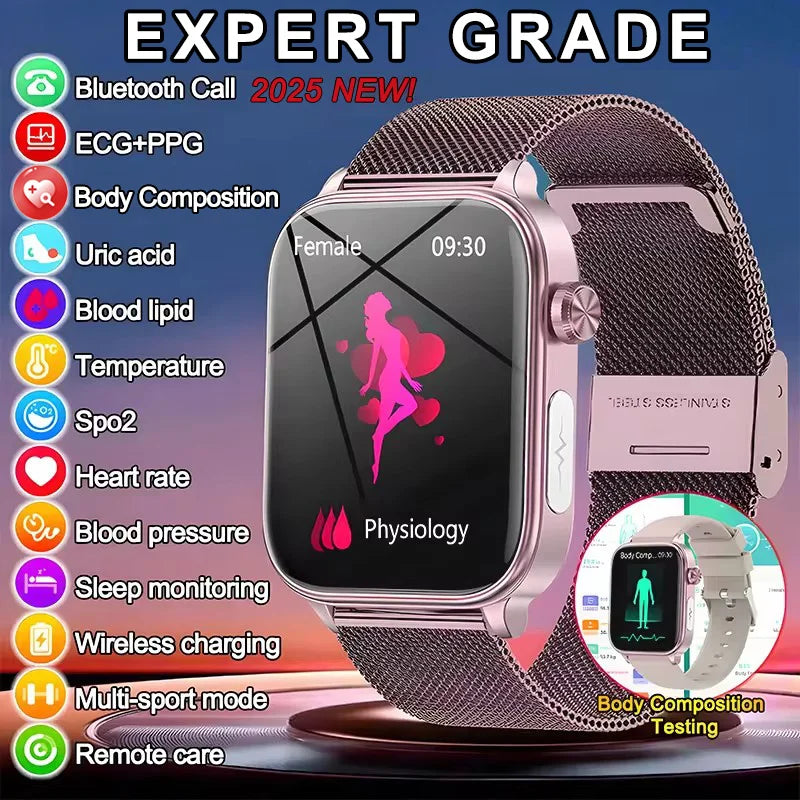2025 Neue Smartwatch für Frauen mit EKG- und PPG-Überwachung, Blutdruck, Blutfettwert, Harnsäure, Menstruationsgesundheits-Tracker für Frauen, Smartwatches