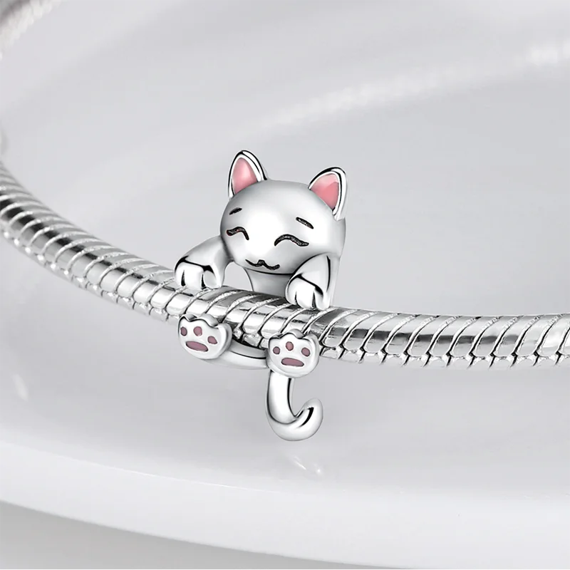2024 Hot Sale Pink 925 Silver Milk Cat Shape Charm Beads Fits Pandora Bracelet For Women Silver Pendant Beads DIY Jewelry Gift