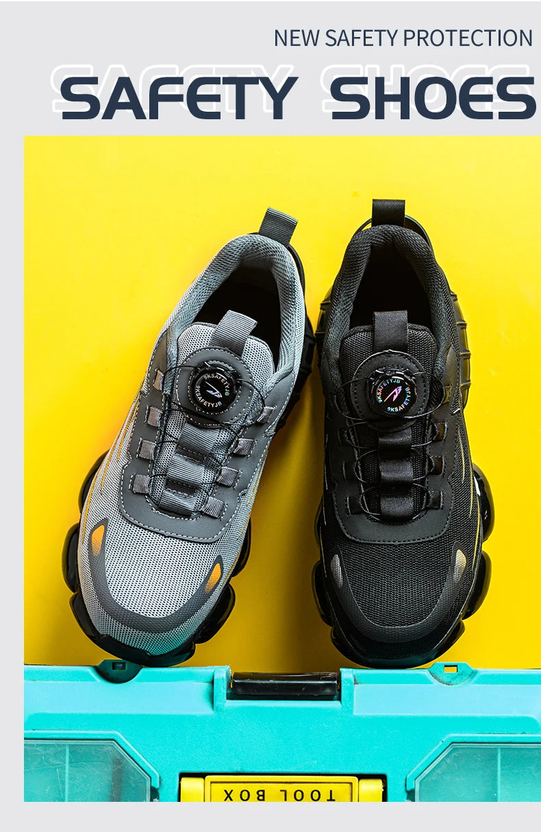 Rotating Button Safety Shoes Men Anti-smash Anti-puncture Work Shoes Fashion Men Safety Sport Shoes Security Protective BootsMen