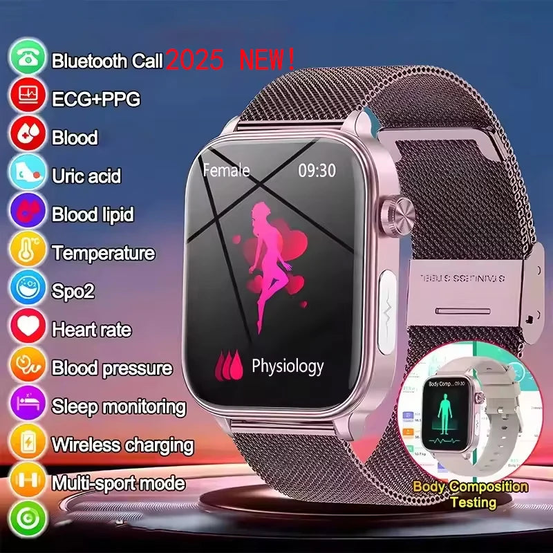 2025 neue EKG + PPG Smart Watch Frauen Herzfrequenz Blutfett Harnsäure Frauen Menstruationsgesundheit Tracker Smartwatches für Android iOS