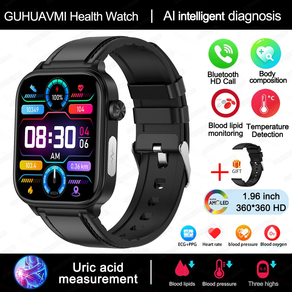 2025 Neue Smartwatch für Frauen mit EKG- und PPG-Überwachung, Blutdruck, Blutfettwert, Harnsäure, Menstruationsgesundheits-Tracker für Frauen, Smartwatches