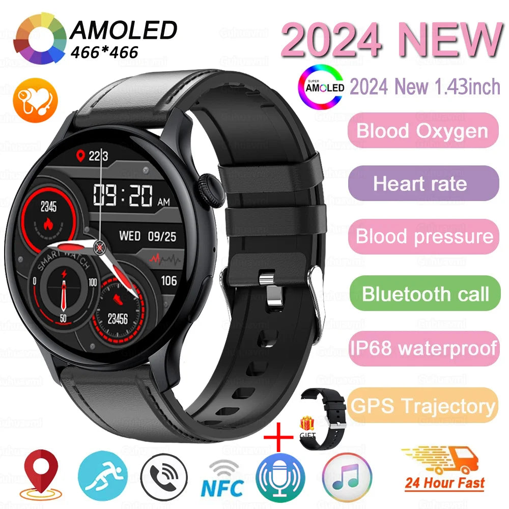 2024 neue GPS Smart Watch Damen True AMOLED 466*466 HD Bildschirm Gesundheitstracker Sport NFC Voice Bluetooth Anruf Smartwatches Damen