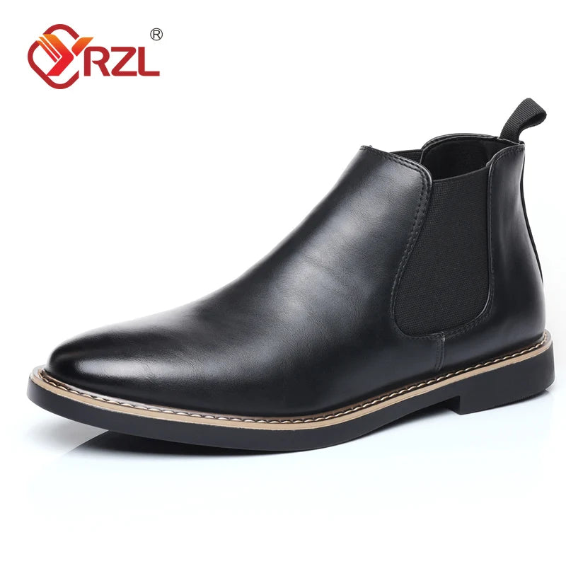 YRZL 39~47 Herren Chelsea Boots Marke Retro Bequeme PU Leder Stiefeletten Herren 2025 Mode Schwarz Braun Herrenstiefel