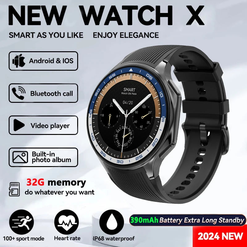 2024 Neu für OPPO Watch X Smart Watch 4G Speicher Musikvideo Bluetooth-Anruf Wasserdichte Smartwatches für Android IOS TWS-Kopfhörer