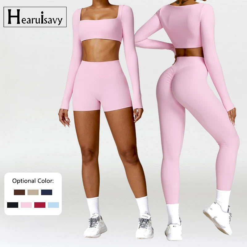2PCS Yoga Anzug Sport Set Frauen Schnell Trocknend Gym Set Frauen Trainingsanzug Lauf Workout Langarm Sport Shirt Yoga kleidung