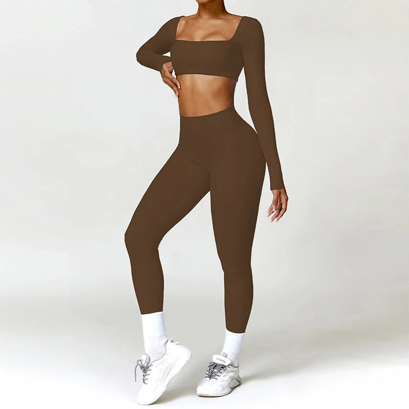 2PCS Yoga Anzug Sport Set Frauen Schnell Trocknend Gym Set Frauen Trainingsanzug Lauf Workout Langarm Sport Shirt Yoga kleidung