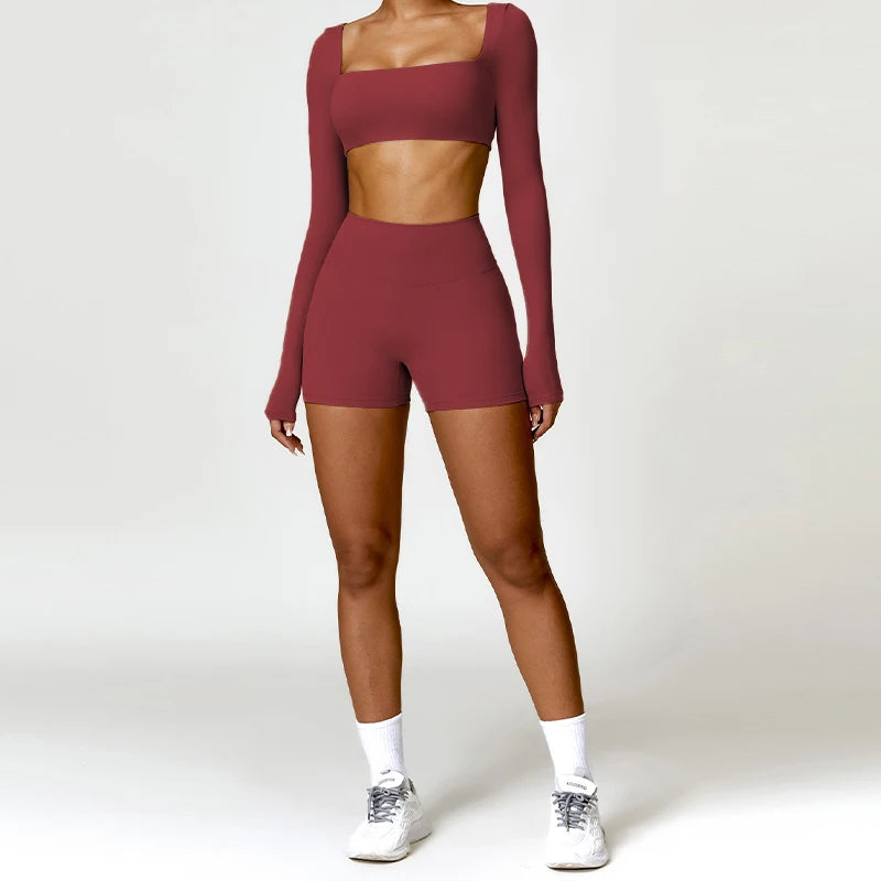 2PCS Yoga Anzug Sport Set Frauen Schnell Trocknend Gym Set Frauen Trainingsanzug Lauf Workout Langarm Sport Shirt Yoga kleidung