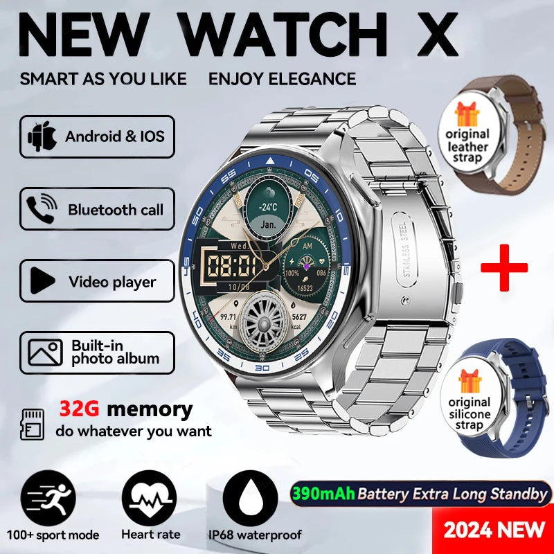2024 Neu für OPPO Watch X Smart Watch 4G Speicher Musikvideo Bluetooth-Anruf Wasserdichte Smartwatches für Android IOS TWS-Kopfhörer