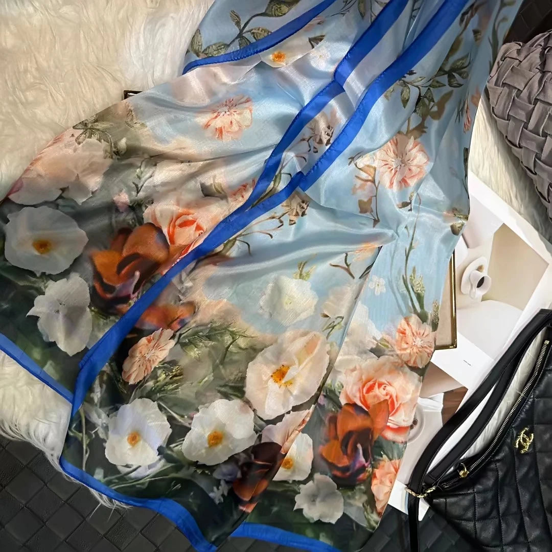 2016 Winter Fashion Women's Scarf Hot Sale Mulberry Silk Scarves Shawl Female Long Silk Scarf Blue and Coffee 180*110cm