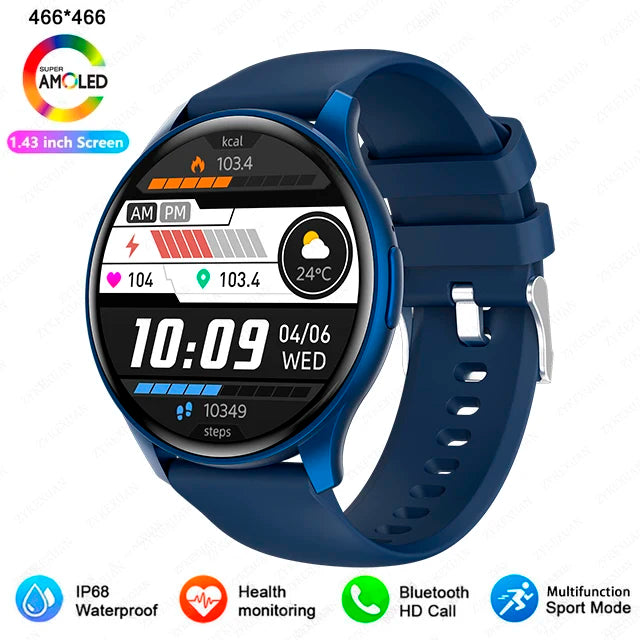 2025 Neu für Xiaomi Huawei 1,43 Zoll Bluetooth Call Smartwatch Damen Herren AMOLED 466*466 HD Pixel Display Smartwatches Damen