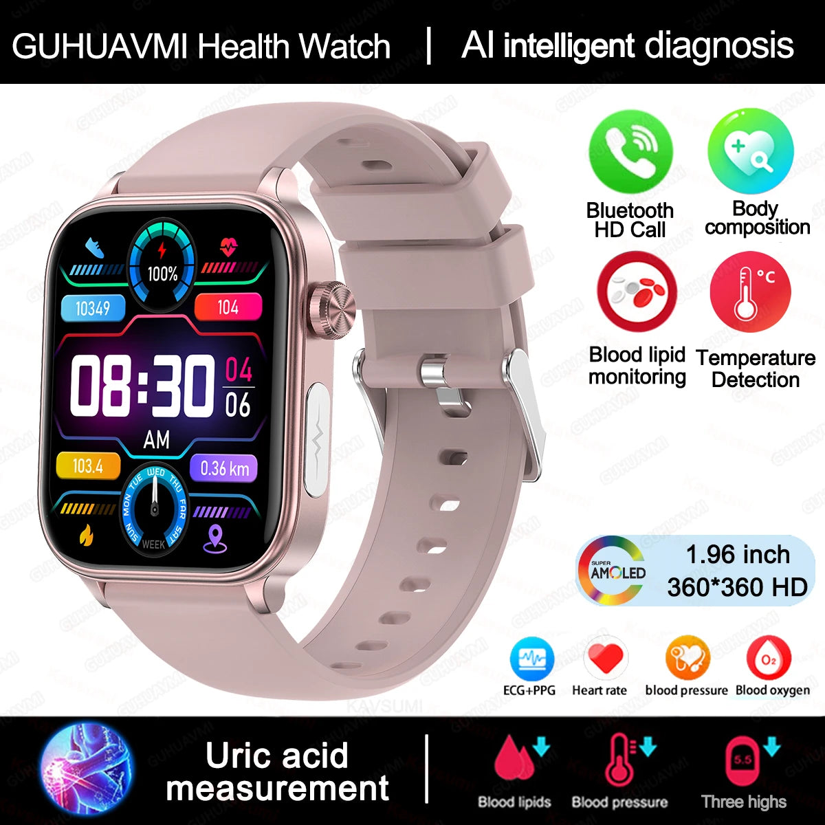 2025 Neue Smartwatch für Frauen mit EKG- und PPG-Überwachung, Blutdruck, Blutfettwert, Harnsäure, Menstruationsgesundheits-Tracker für Frauen, Smartwatches