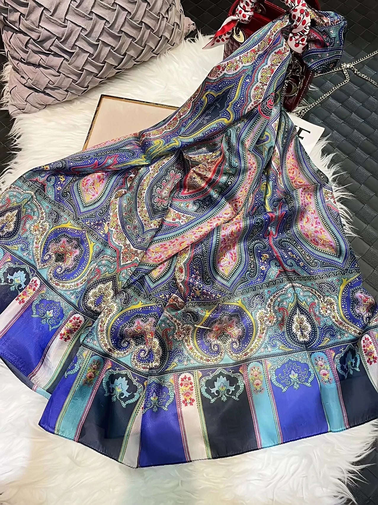 2016 Winter Fashion Women's Scarf Hot Sale Mulberry Silk Scarves Shawl Female Long Silk Scarf Blue and Coffee 180*110cm