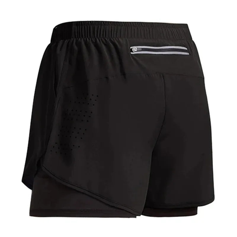 2024 New Men's Fitness Training Shorts Summer 2 In 1 Quick Dry Gym Beach Running Double-deck Shorts Outdoor Sportswear Men