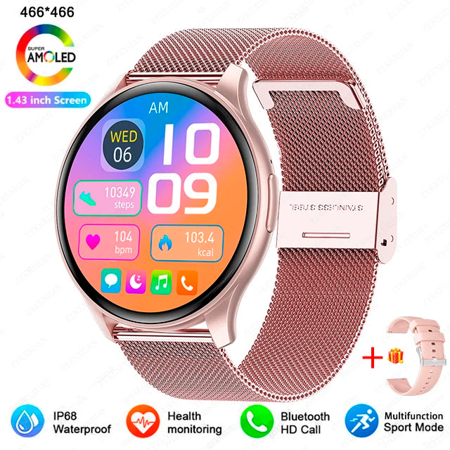 2025 Neu für Xiaomi Huawei 1,43 Zoll Bluetooth Call Smartwatch Damen Herren AMOLED 466*466 HD Pixel Display Smartwatches Damen