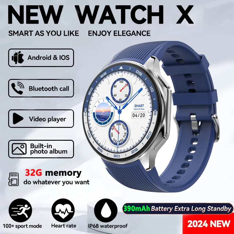 2024 Neu für OPPO Watch X Smart Watch 4G Speicher Musikvideo Bluetooth-Anruf Wasserdichte Smartwatches für Android IOS TWS-Kopfhörer
