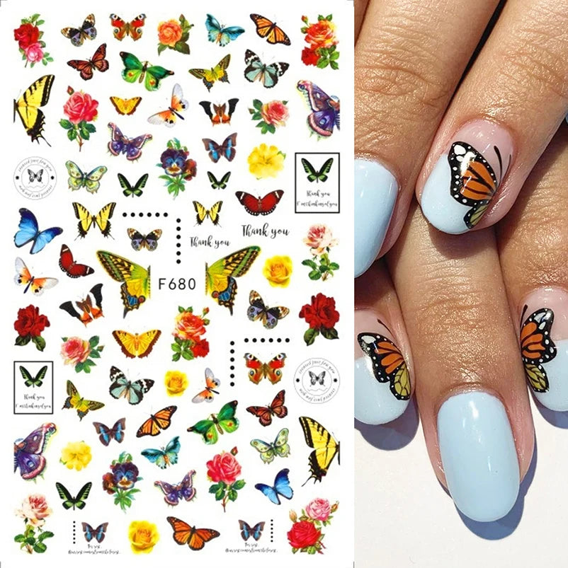 1 STÜCKE Neue Luxuriöse Schmetterling Nagelaufkleber Blume Nageldesign Nagelkunst Liefert Nagelabziehbilder Geeignet Für Frauen Nageldekoration