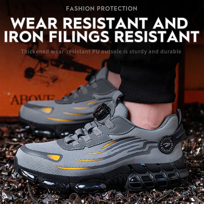 Rotating Button Steel Toe Safety Shoes Men Anti-smash Anti-puncture Work Shoes Breathable Sport Shoes Security Protective Boots