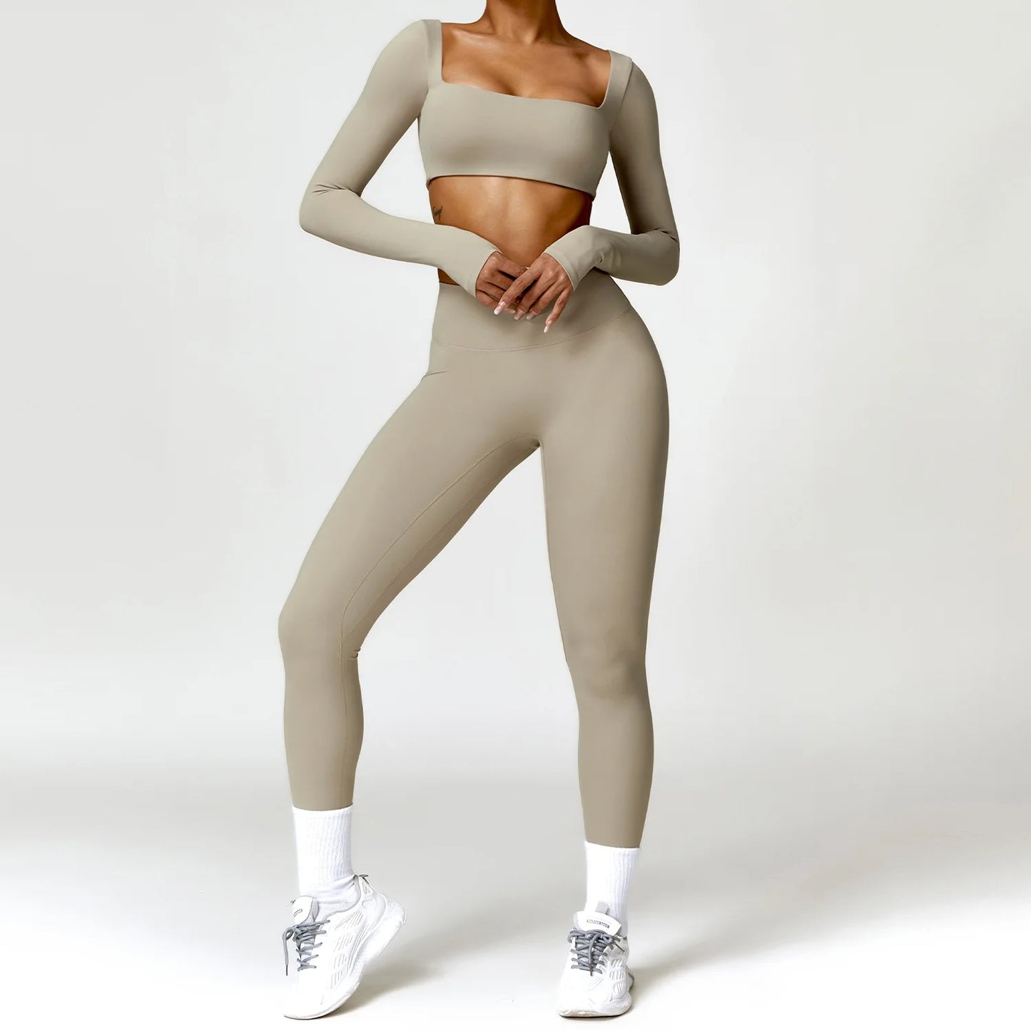 2PCS Yoga Anzug Sport Set Frauen Schnell Trocknend Gym Set Frauen Trainingsanzug Lauf Workout Langarm Sport Shirt Yoga kleidung