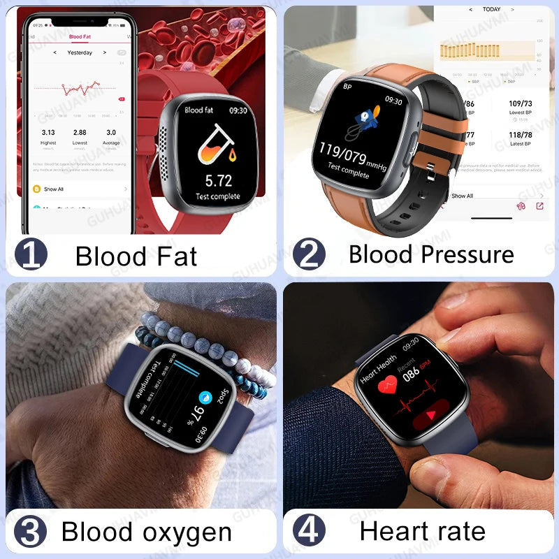 2025 New Accurate Measure Blood oxygen Lipids Uric Acid Smart Watch Men ECG Blood Pressure Health SmartWatches For Android ios