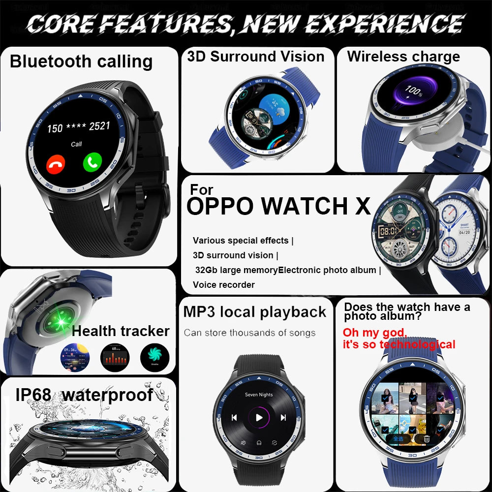 2024 Neu für OPPO Watch X Smart Watch 4G Speicher Musikvideo Bluetooth-Anruf Wasserdichte Smartwatches für Android IOS TWS-Kopfhörer