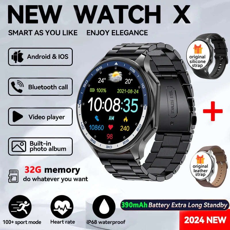 2024 Neu für OPPO Watch X Smart Watch 4G Speicher Musikvideo Bluetooth-Anruf Wasserdichte Smartwatches für Android IOS TWS-Kopfhörer