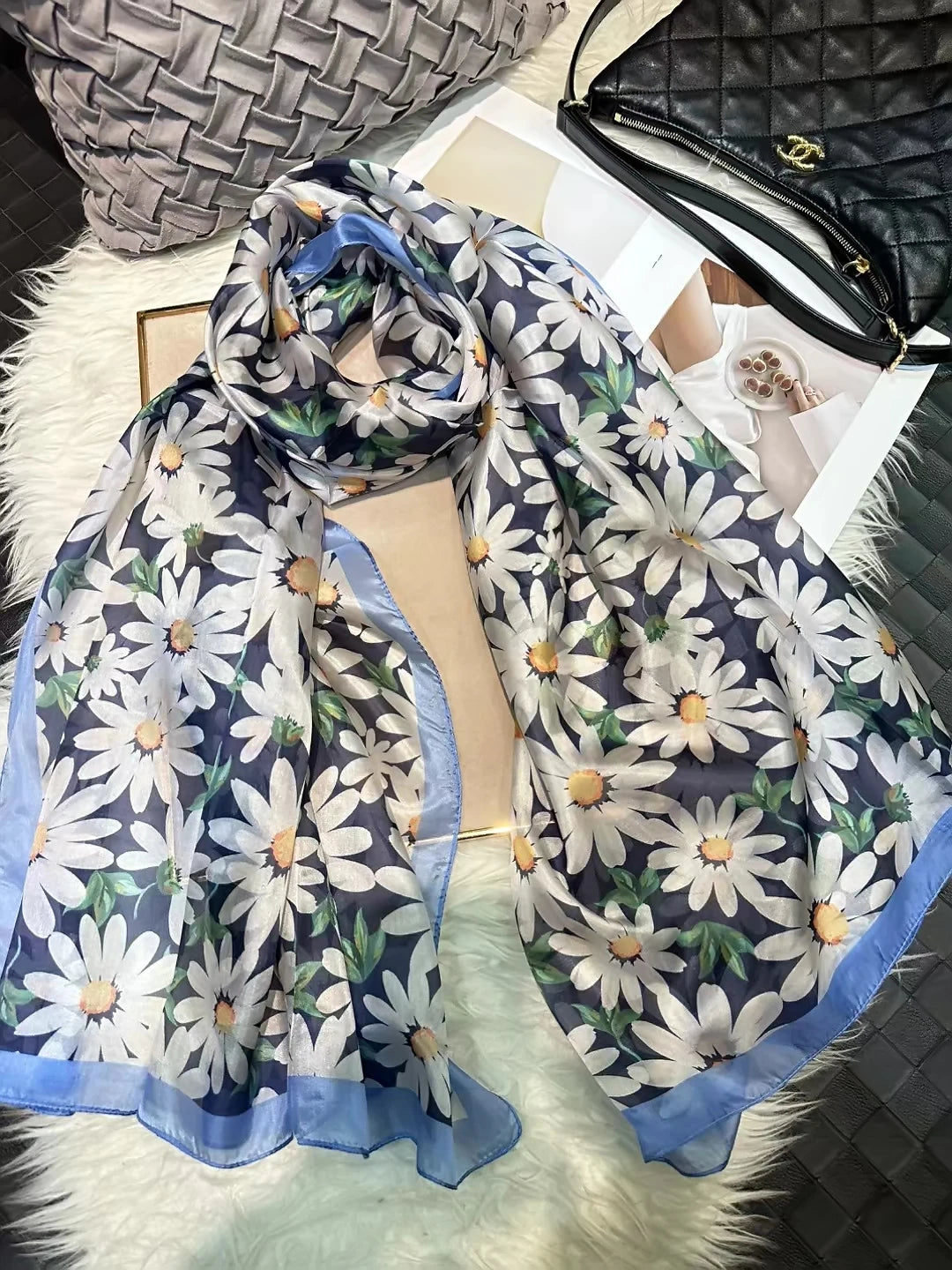 2016 Winter Fashion Women's Scarf Hot Sale Mulberry Silk Scarves Shawl Female Long Silk Scarf Blue and Coffee 180*110cm