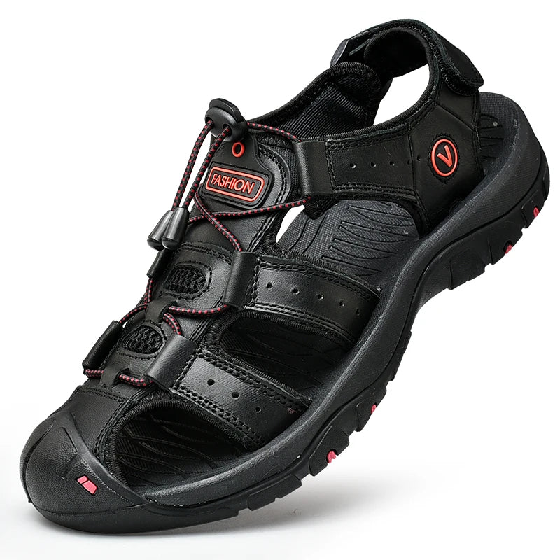 Sommer Herren Sandalen Echtes Leder Herren Freizeitschuhe Outdoor Herren Ledersandalen für Männer Strandschuhe Römersandalen Übergröße 38-48