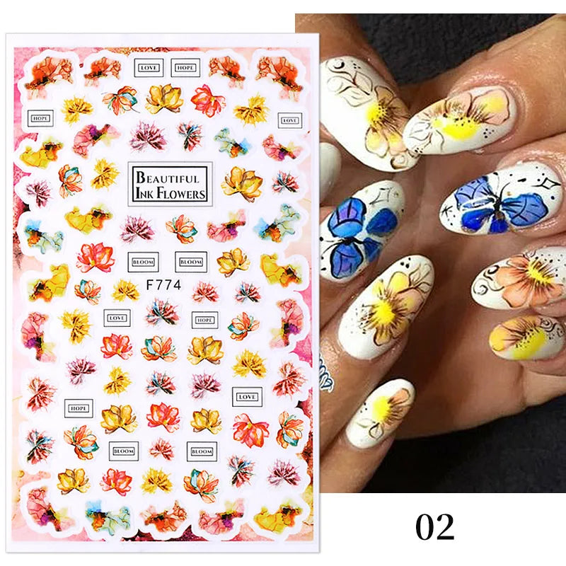 1 STÜCKE Neue Luxuriöse Schmetterling Nagelaufkleber Blume Nageldesign Nagelkunst Liefert Nagelabziehbilder Geeignet Für Frauen Nageldekoration
