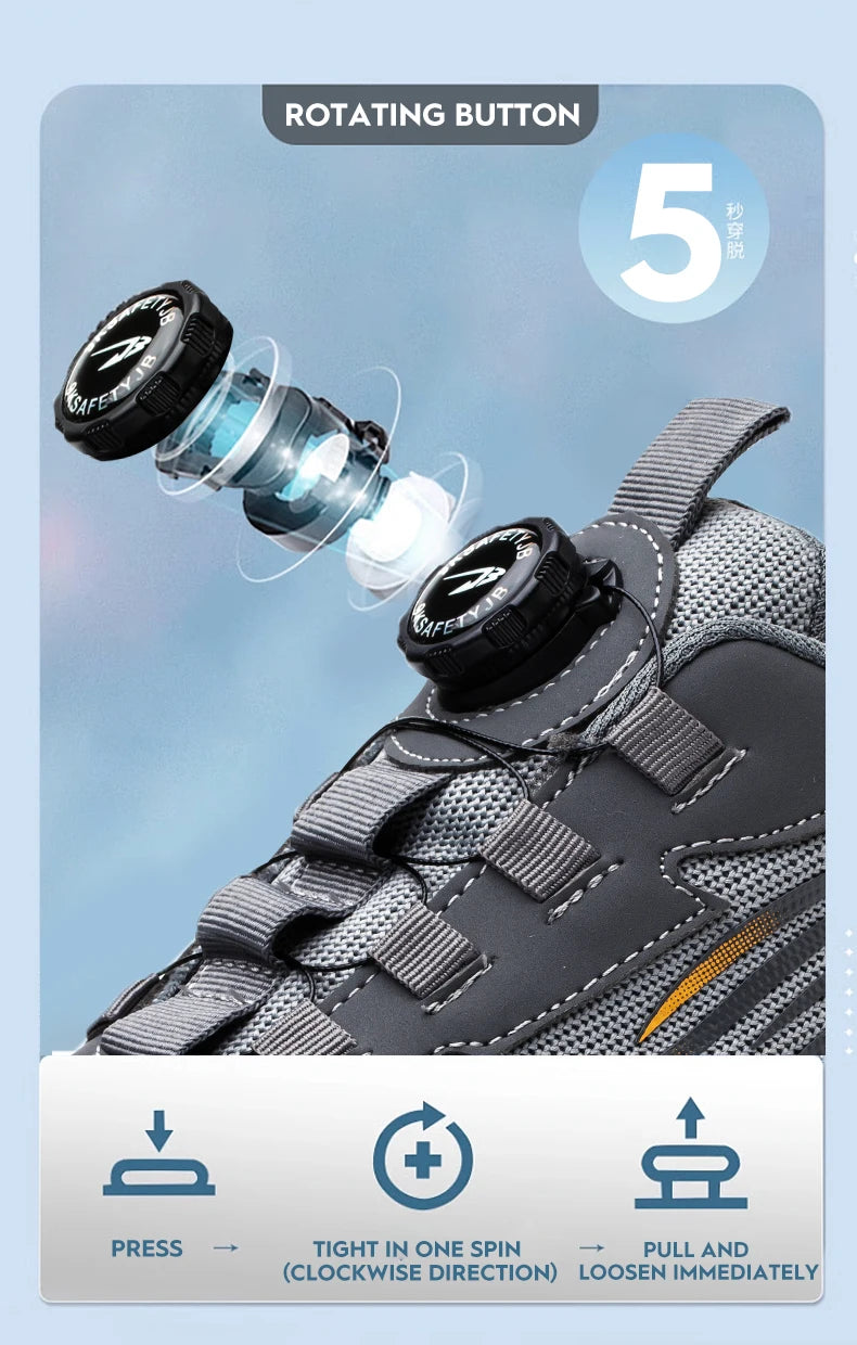 Rotating Button Safety Shoes Men Anti-smash Anti-puncture Work Shoes Fashion Men Safety Sport Shoes Security Protective BootsMen