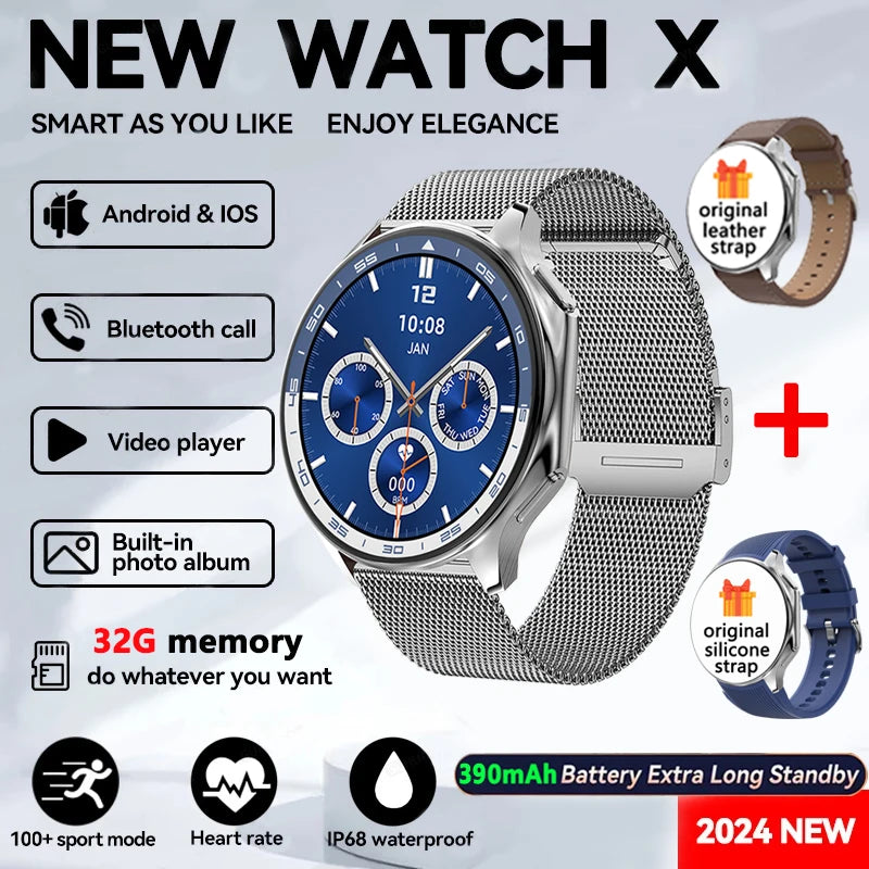 2024 Neu für OPPO Watch X Smart Watch 4G Speicher Musikvideo Bluetooth-Anruf Wasserdichte Smartwatches für Android IOS TWS-Kopfhörer