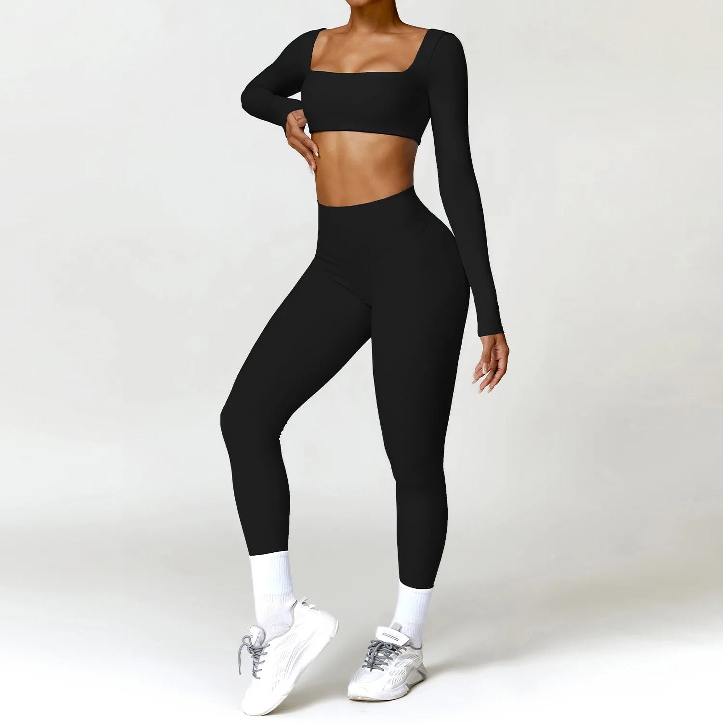 2PCS Yoga Anzug Sport Set Frauen Schnell Trocknend Gym Set Frauen Trainingsanzug Lauf Workout Langarm Sport Shirt Yoga kleidung