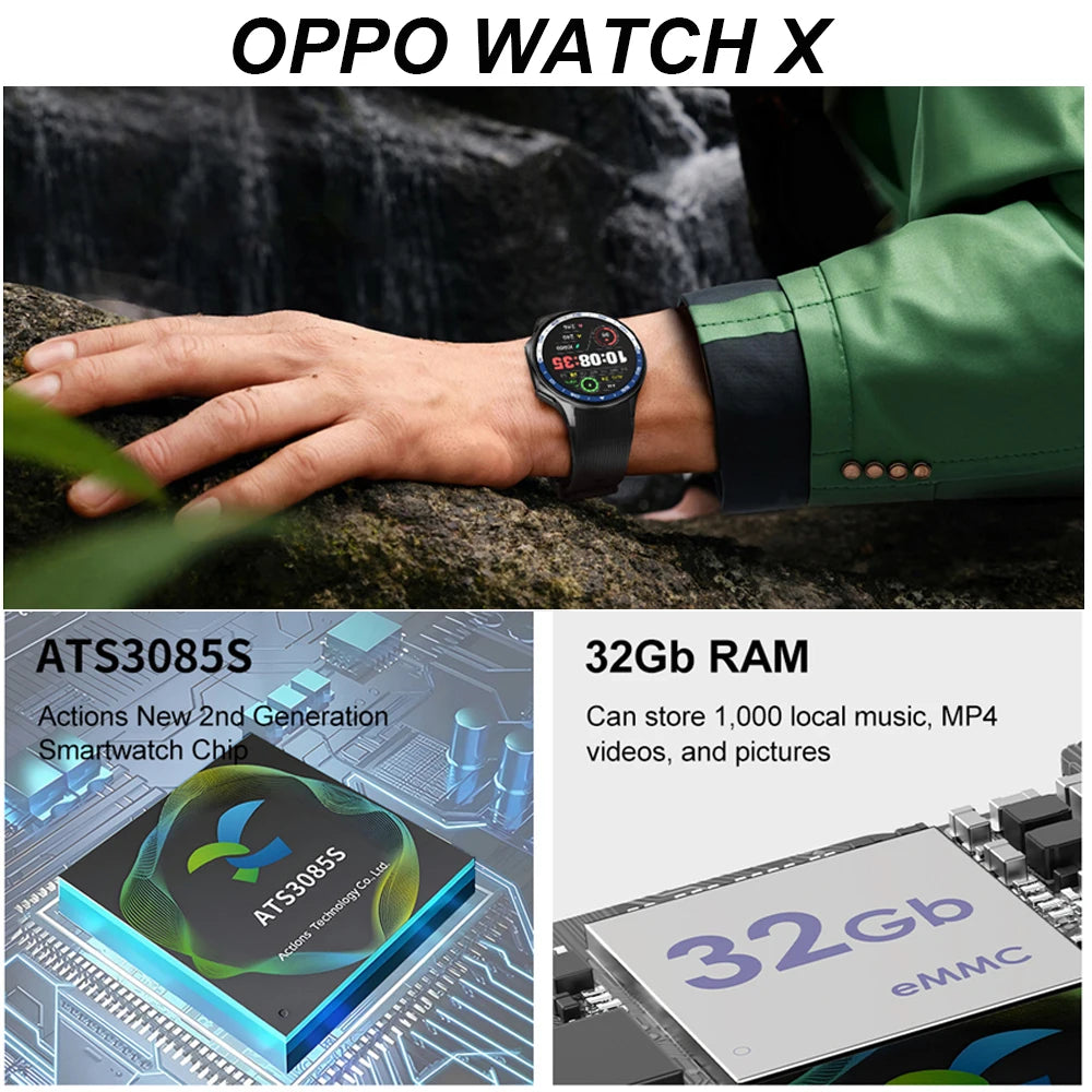 2024 Neu für OPPO Watch X Smart Watch 4G Speicher Musikvideo Bluetooth-Anruf Wasserdichte Smartwatches für Android IOS TWS-Kopfhörer