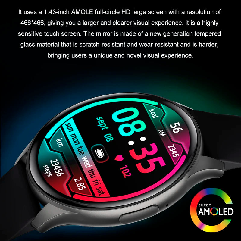2025 Neu für Xiaomi Huawei 1,43 Zoll Bluetooth Call Smartwatch Damen Herren AMOLED 466*466 HD Pixel Display Smartwatches Damen