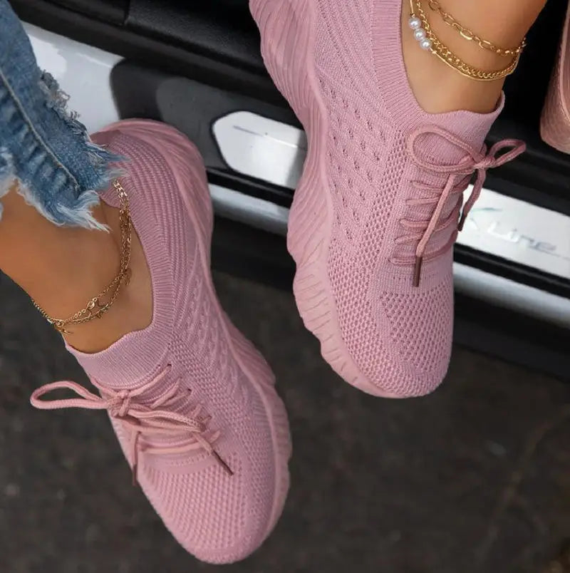 1 Paar Laufschuhe, bequeme Schnürschuhe, Plattform, Sport, lässig, Damenmode