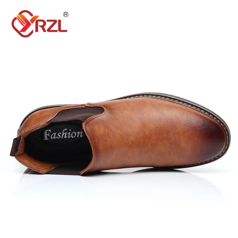 YRZL 39~47 Herren Chelsea Boots Marke Retro Bequeme PU Leder Stiefeletten Herren 2025 Mode Schwarz Braun Herrenstiefel