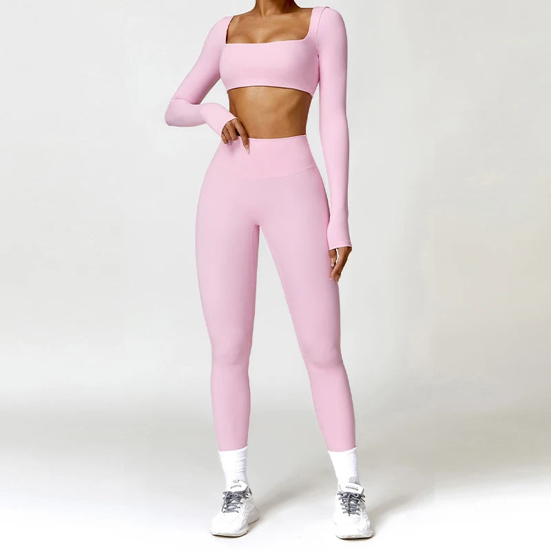2PCS Yoga Anzug Sport Set Frauen Schnell Trocknend Gym Set Frauen Trainingsanzug Lauf Workout Langarm Sport Shirt Yoga kleidung