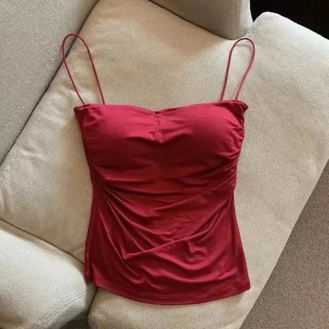 Ärmelloses Top für Damen, Tank-Unterwäsche, tailliertes Camisole, sexy, kurzes Top mit dünnen Trägern, schlichtes weißes Tank-Top im koreanischen Stil