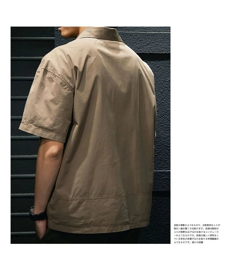 Korea American Casual Men's T-shirt Summer Tooling Style Short Sleeve New Pocket Shirt Collar Men's Clothing Loose Plus Size Top