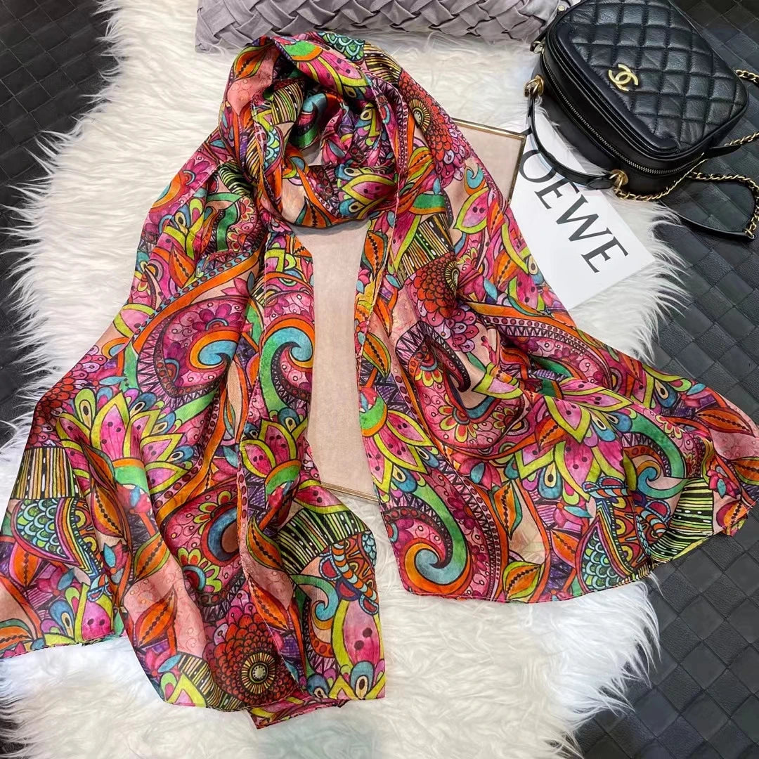 2016 Winter Fashion Women's Scarf Hot Sale Mulberry Silk Scarves Shawl Female Long Silk Scarf Blue and Coffee 180*110cm