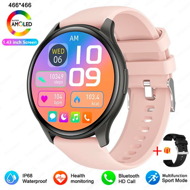 2025 Neu für Xiaomi Huawei 1,43 Zoll Bluetooth Call Smartwatch Damen Herren AMOLED 466*466 HD Pixel Display Smartwatches Damen