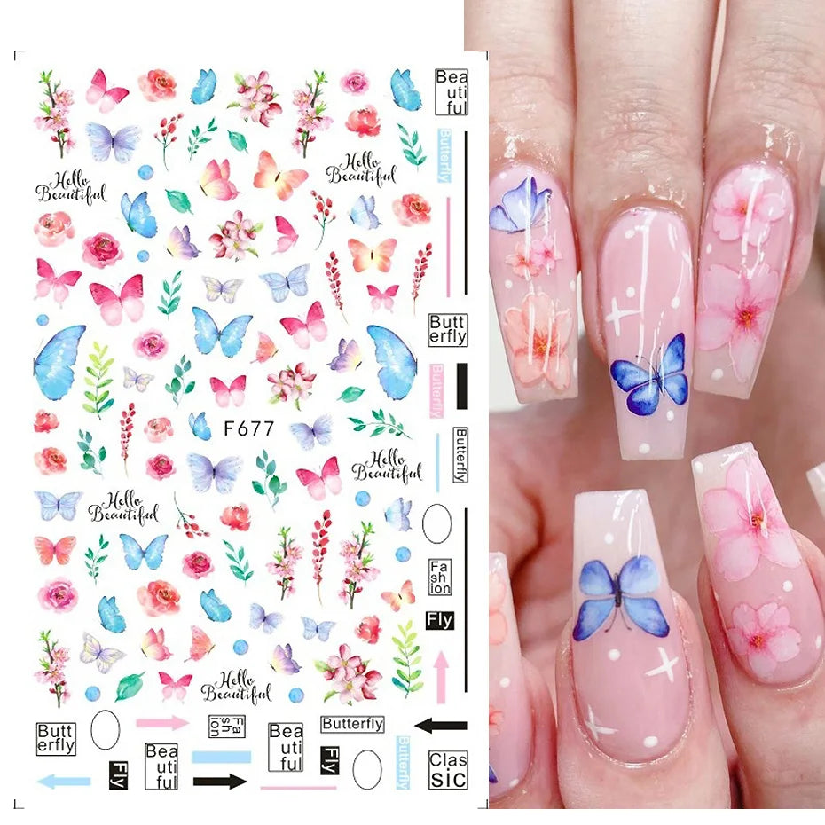 1 STÜCKE Neue Luxuriöse Schmetterling Nagelaufkleber Blume Nageldesign Nagelkunst Liefert Nagelabziehbilder Geeignet Für Frauen Nageldekoration