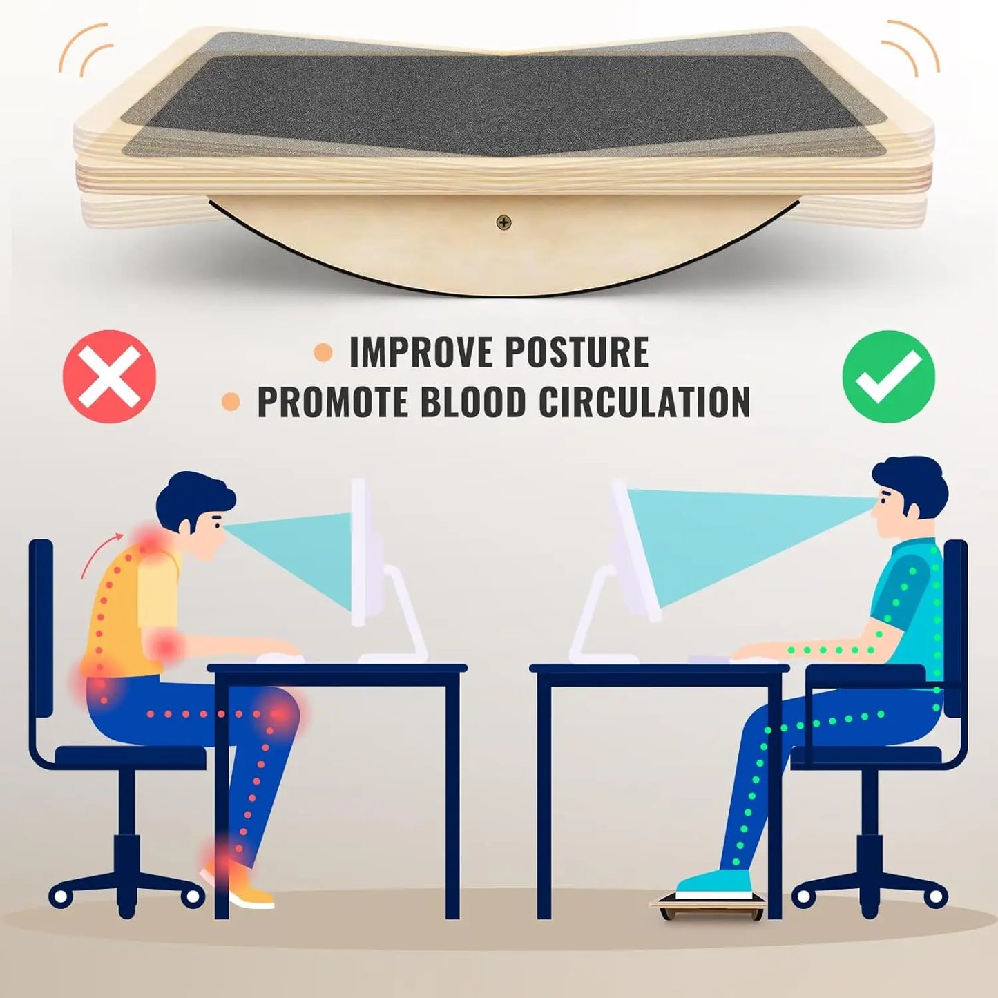 Wooden Balance Board for Leg Workout, Anti-Slip Rocker Board, Wobble Board for Standing Desk Home Gym Office Fitness Equipment