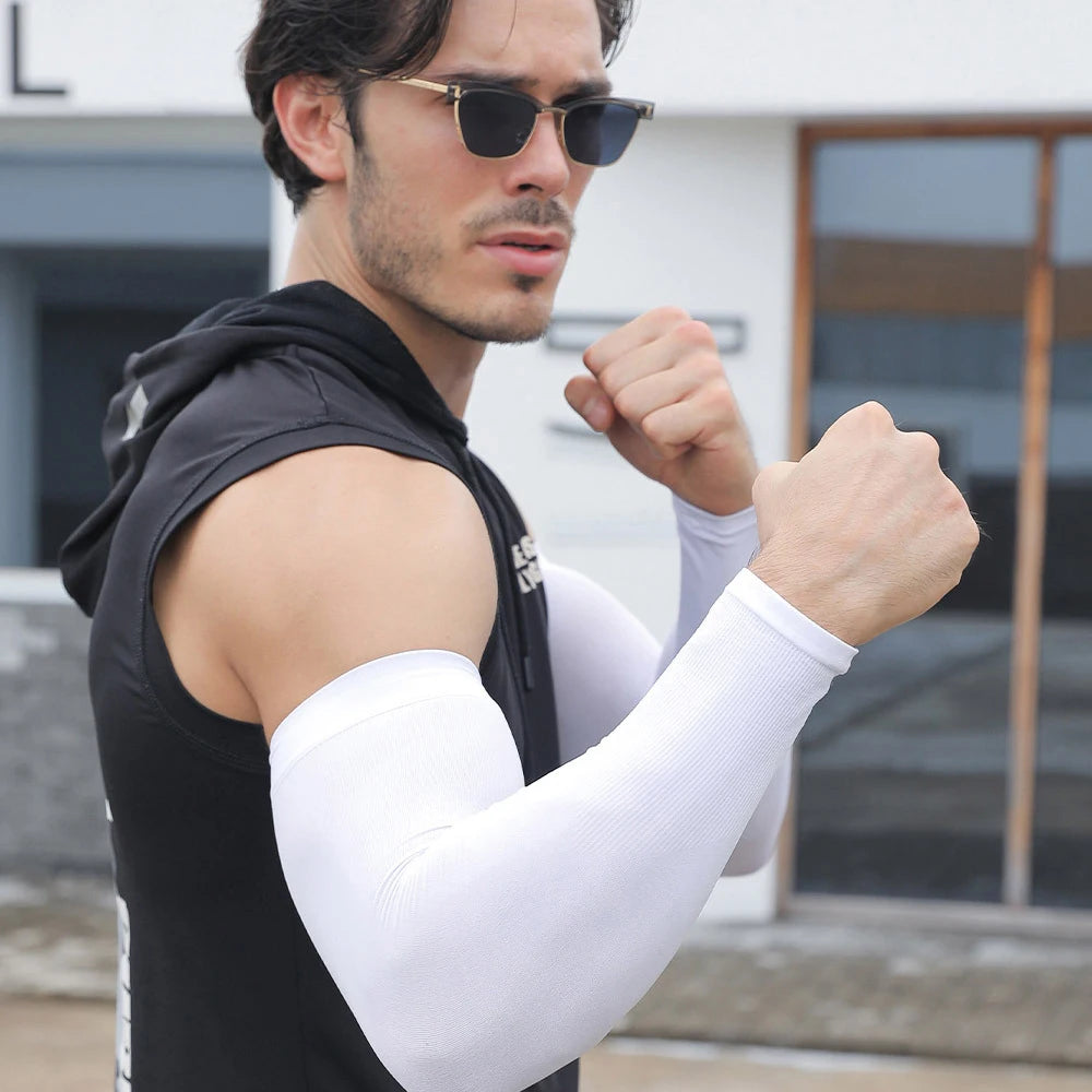 Anti-sunburn Sleeve Elastic Men Women Cool Muff Plus Size Outdoor Sports Sunscreen Cycling Sleeve Uv Blocking Sleeve Fingerless