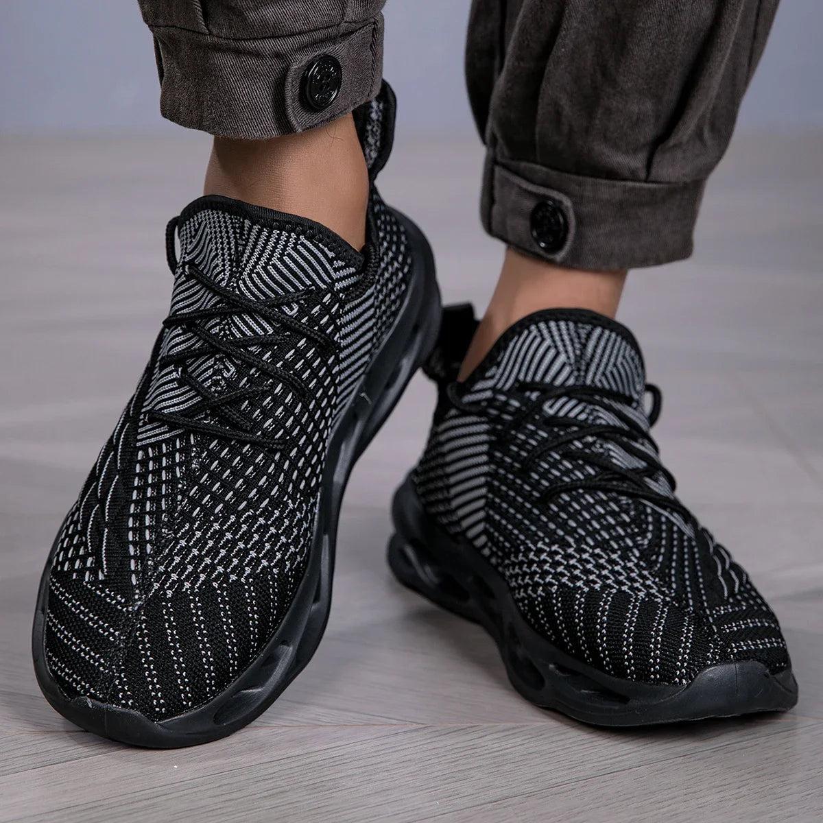 YRZL Sneakers Herren Mesh Atmungsaktive Laufsportschuhe Mann Leichte Weiche Dicke Sohle Loch Herrenschuhe Sportliche Sneakers für Männer