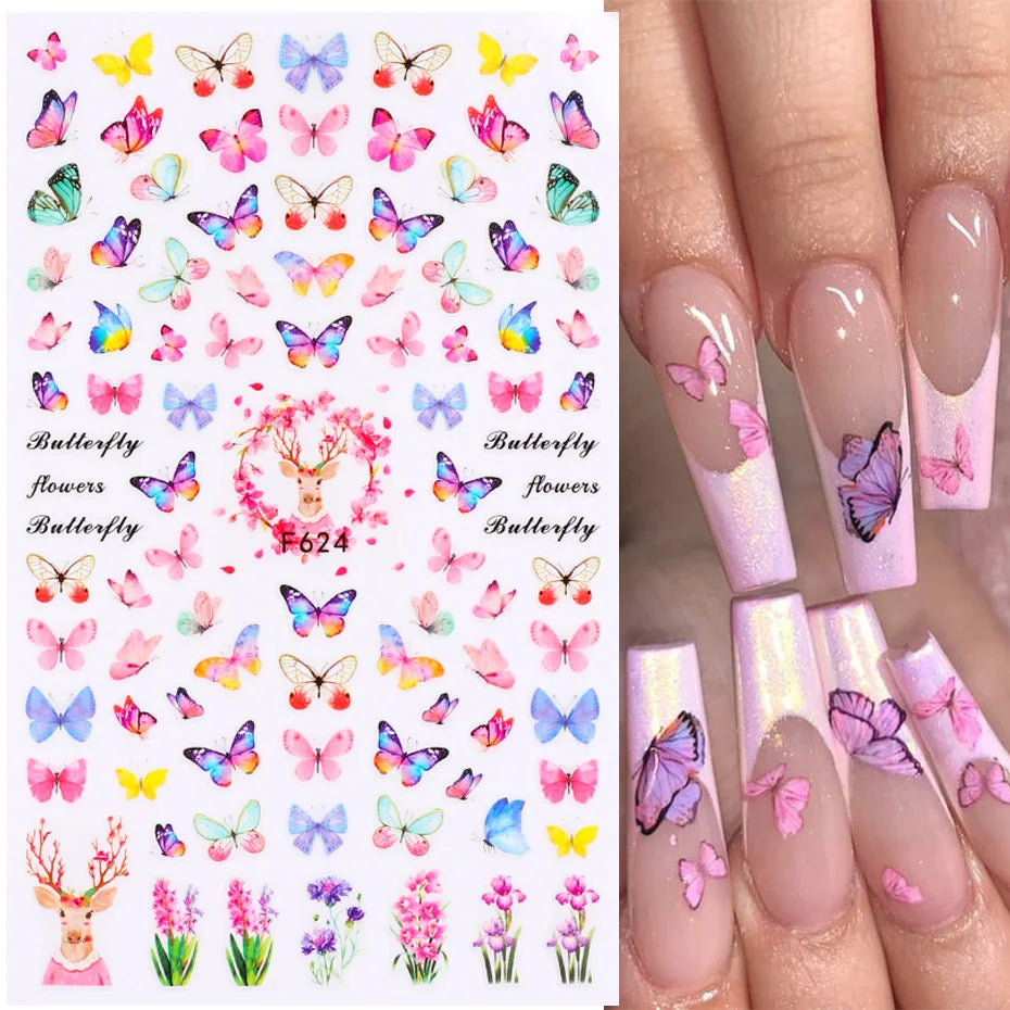 1 STÜCKE Neue Luxuriöse Schmetterling Nagelaufkleber Blume Nageldesign Nagelkunst Liefert Nagelabziehbilder Geeignet Für Frauen Nageldekoration