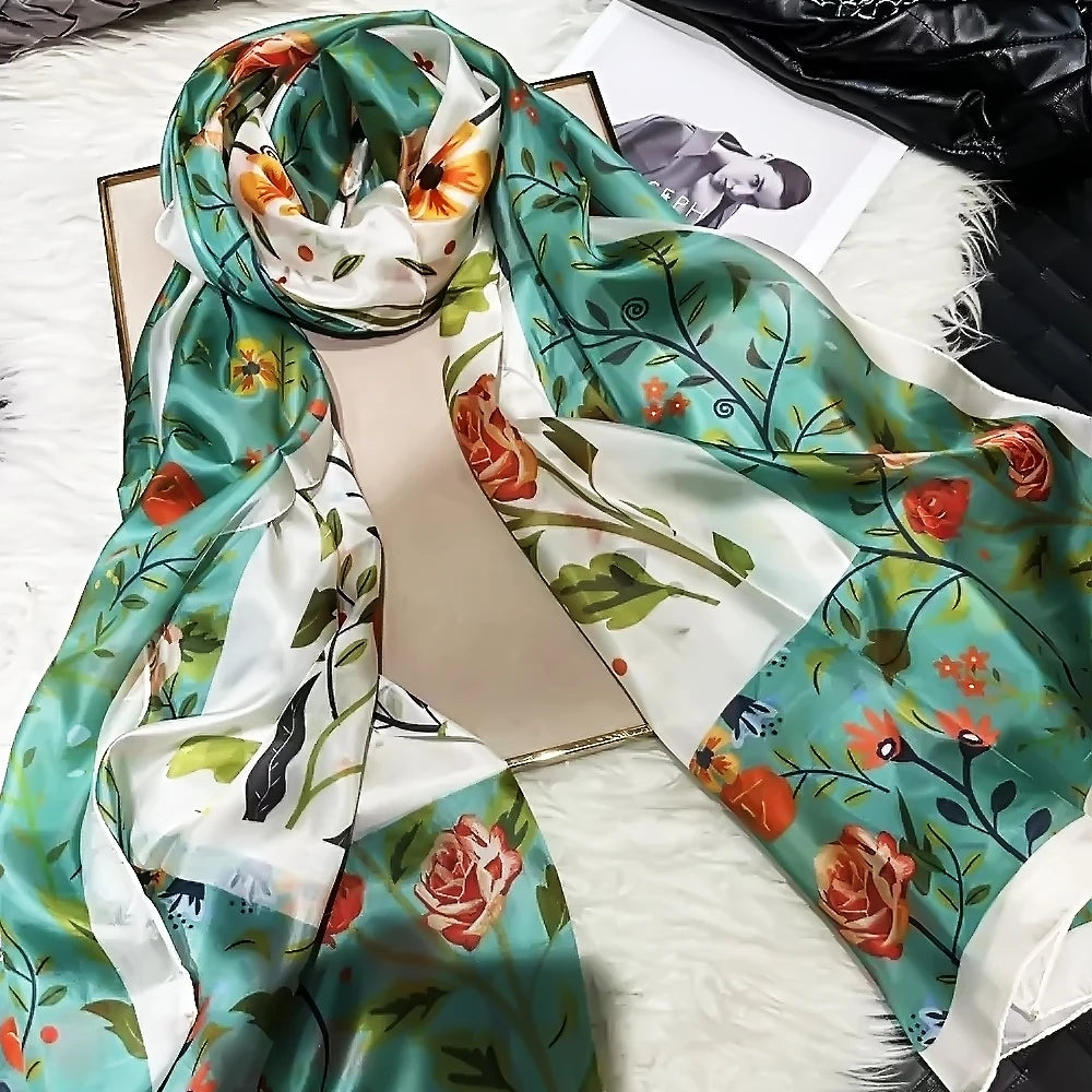 2016 Winter Fashion Women's Scarf Hot Sale Mulberry Silk Scarves Shawl Female Long Silk Scarf Blue and Coffee 180*110cm